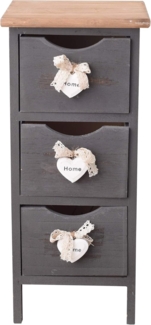 Rebecca Mobili Kommode in Grau, aufgebauter Nachttisch, 3 Schubladen, im Shabby-Stil, für Schlafzimmer Badezimmer, Paulownienholz – Maße: 56 x 25 x 25 cm (HxLxB) – Art. RE4559