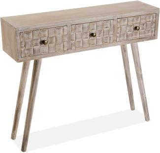 Versa Anish Schmales Möbelstück für den Eingangsbereich oder Flur, Moderner Konsolentisch, mit 3 Schubladen, Maßnahmen (H x L x B) 81,5 x 25 x 97 cm, Holz, Farbe: Braun und Grau