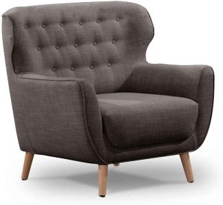 CAVADORE Sessel Abby / Klassischer Polstersessel mit Knopfheftung / 87 x 89 x 88 / Strukturstoff, dunkelgrau