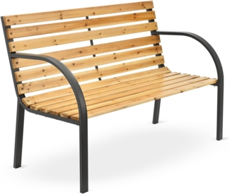 Juskys Gartenbank Modena – 2-Sitzer Holzbank mit Armlehnen & Rückenlehne – wetterfeste Sitzbank 120x62x82 cm - Bank mit Seitenelementen aus Stahl
