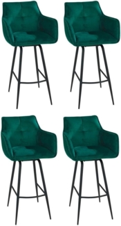 Home4You Barhocker, 4er Set, H 106 cm, Grün, Samt, Metallgestell, 360 Grad drehbar, mit Armlehnen