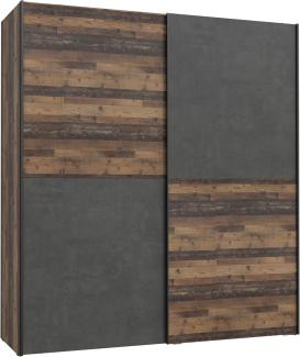 Forte 'Dederik' Schwebetürenschrank, Kleiderschrank, in Old Used Wood Shabby, 2-türig, 170 x 191 cm