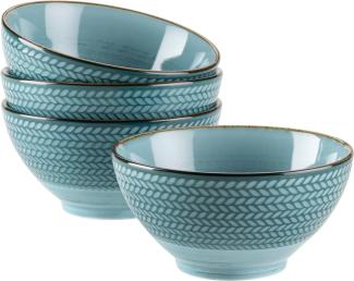 Mslischalen Set aus 4 handbemalten Schalen in Gastronomie-Qualitt, ideal auch als Suppenschsseln, moderner Vintage Stil; Blau