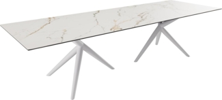 Esstisch Edge 300x100 Keramik Calacatta Luxe Weiß-Gold-Grau Estelar rund Metall Weiß