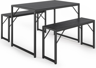 Bealife Esstisch 3er-Set, Küchentisch mit 2 Bänken, platzsparend, stabiles Stahlgestell, 3-teilig, höhenverstellbare Tischfüße, Pflegeleichte Oberfläche, für Esszimmer und Küche (Schwarz)