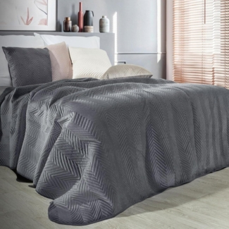 Tagesdecke Velours Samtdecke Gesteppt Steppdecke Klassische Decke SOFIA graphit 170X210 cm