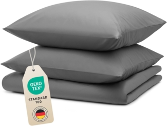 Blumtal Bettwäsche 220x240 cm & 2 Kissenbezüge 40x80 cm - Bettbezüge aus Atmungsaktivem Mikrofaser, Superweiches Bettbezug Set, Oeko-Tex Zertifiziert, 3teilig - Grau