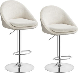 VASAGLE Barhocker, 2er Set, Barstuhl, höhenverstellbar, 360° drehbar, Küchenstuhl, mit Rückenlehne, Sockel, Fußstütze, Stahl, für Theke, Bar, Esszimmer, cremeweiß-Silbergrau LJB110W01