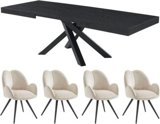 Vente-unique - CATONAV Essgruppe Holz, Platte Schwarz - B 90 cm x H 75 cm x L 160 cm240 cm
