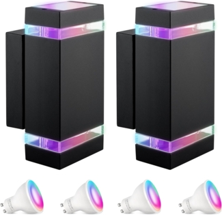 SSC-LUXon LED Außen-Wandleuchte ZORA Wandleuchte Up & Down Strahler IP44 schwarz mit Smart RGB GU10, RGB & Weißtöne