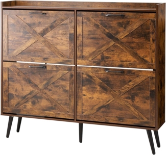 VEVOR Schuhschrank mit 4 Klappen & Kippschutz, platzsparender Schuhkipper, freistehender Schuhregal-Organizer für den Eingang Flur Wohnzimmer Veranda, Vintage Schuhregal 120 x 24 x 105 cm Braun