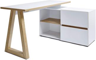 Amazon Marke - Movian Stanberg - Schreibtisch mit zwei Schubladen, 140 x 110 x 76 cm, Kerneiche/Weiß-Effekt