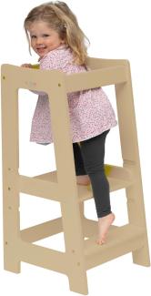 Stepup Baby Montessori Lernturm Küchenhelfer Ständer Verstellbare Kleinkind Stufen mit Sicherheitsschiene Massivholz lackiert, Natur, BxHxT 42 x 85 x 42 cm