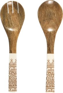HOME DECO FACTORY, KA0574, Dune Terracotta Mango Wood Salad Server, Elegant and Natural Design, Practical Serving Accessory, Ideal for All Meals, Size: 30 cm, Brown, White, Orange