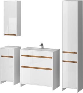 Vicco Badmöbel-Set Detmold Weiß Hochglanz Eiche 80 cm 5 Teile