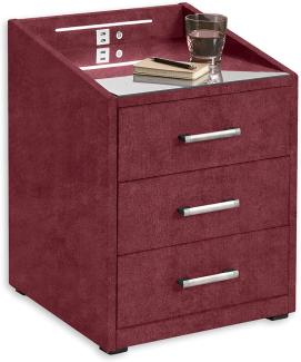 MOON Nachttisch Boxspringbett, Salvador Burgund - Funktionaler Nachtschrank mit USB-Anschluss und LED-Beleuchtung - 47 x 61 x 46 cm (B/H/T)