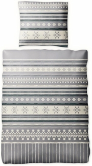 JACK Bettwäsche 135x200 cm Schneeflocken Grau Offwhite, Biber, 2 teilig, tolles winterliches Sternendesign