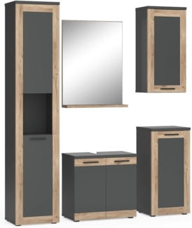 Vicco Badmöbel-Set Niko, Anthrazit/Viking Oak, Komplettset, (5-St, 5er Set)