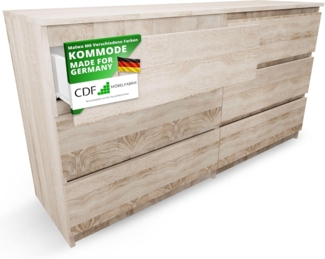 CDF Kommode Eiche Sonoma mit 6 Schubladen 40 cm Tief Komodenschrank Komode für Wohnzimmer Schlafzimmer Schubladenschrank Malm Kommode viel Stauraum Geeignet Organizer Kleidung 138cm Breite Modern Look