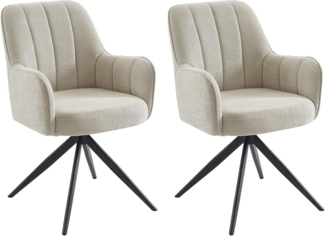 Vente-unique - Drehstuhl mit Armlehnen 2er-Set - Stoff & schwarzes Metall - Cremefarben - LEJINA von Pascal Morabito