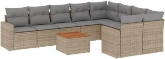 vidaXL 10-tlg. Garten-Sofagarnitur mit Kissen Beige Poly Rattan 3224281