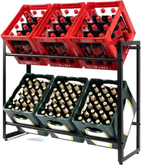 Floordirekt Getränkekistenregal für 4-6 Kisten aus Stahl, stabiles und Robustes Weinregal, Wasserkistenregal, Bierkistenregal, Kistenständer, Getränkeregal (6 Kisten, Kenji)