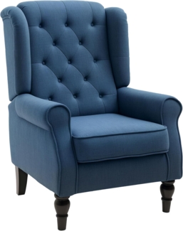 HOMCOM Sessel mit Tufting, hoher Rückenlehne (Loungesessel, 1-St, Ohrensessel), für Schlafzimmer, Wohnzimmer, bis 160 kg, Blau