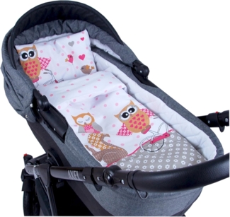 BABYLUX 2 tlg. Set Bezug für Kinderwagen Bettwäsche 60x78 cm 56. Eule Rosa