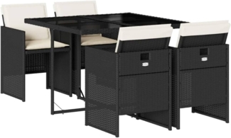 vidaXL 5-tlg. Garten-Essgruppe mit Kissen Schwarz Poly Rattan 3210534