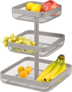 eluno Obstschale 3-stöckig / Brotkorb, Obstkorb aus Metall, taupe