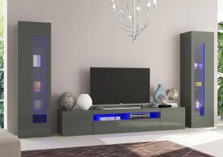 Dmora Modulares Wohnzimmer-Wandsystem, Made in Italy, TV-Ständer und Wohnwände, Modernes Wohnzimmer-Set, 300x40h162 cm, Farbe Anthrazit glänzend