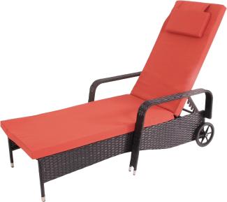 Poly-Rattan Sonnenliege Carrara, Relaxliege Gartenliege Liege, Alu ~ anthrazit, Kissen terracotta