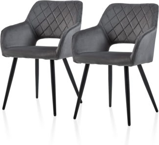 TUKAILAI Esszimmerstühle 2er Set aus Samt, Küchenstuhl Polsterstuhl mit Offener Rückenlehne,Armlehnen,Gepolstertem Sitz, Metallbeinen, Grau Stühle für Wohnzimmer,Esszimmer,Küche