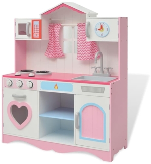 vidaXL Spielzeugküche, Holz rosa / weiß, 30 × 82 × 100 cm