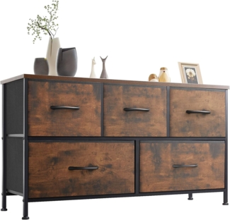 Sweetcrispy Kommode,Sideboard Wohnzimmer für Schlafzimmer mit 5 Stoffschubladen,Einstellbare Füße Schubladenschrank, Braun