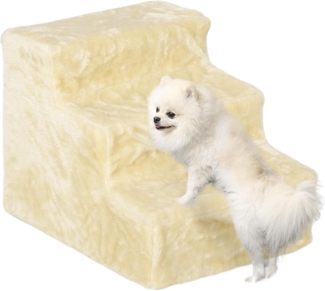 PawHut Haustiertreppe 3-stufige Hunderampe mit abnehmbarer Bezug (Katzentreppe, 1-St, Hundetreppe), Beige, 46 x 35 x 35 cm