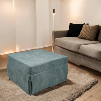 Dmora Puof in ein Einzelbett umwandelbar, Made in Italy, Klappbett, Pouf mit abnehmbarem, platzsparendem Stoff für das Wohnzimmer, 78x78 / 195h45 cm, Hellblau