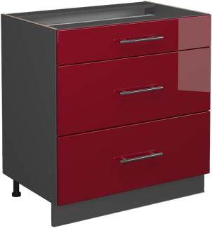 Vicco Küchenschrank Küchenmöbel Fame-Line modern Küche Einbauküche Küchenzeile Blende Unterschrank Hochschrank Hängeschrank (Anthrazit-Bordeaux-Rot Hochglanz, Schubladenunterschrank 80 cm)