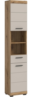 xonox. home – Hochschrank Scout 37 x 191 x 31 cm in Evoak Oak und Kaschmir Nachbildung matt – Schmaler Bad-Hochschrank mit viel Stauraum – modern, platzsparend & wohnlich