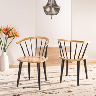 SAFAVIEH Set of 2 Wooden Dining Chairs, in Natural and Grey