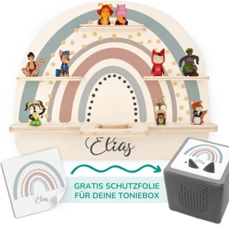 KIDSMOOD - Personalisiertes Tonie Regal für Kinderzimmer | Regenbogen Wand-Regal mit genügend Platz für Tonie-Hör-Figuren, Aussparung für Tonie-Musikbox & Kabelmanagement, Tonie Regal Mädchen & Jungen