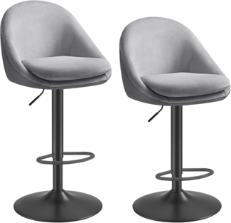 VASAGLE Barhocker, 2er Set, Barstuhl, höhenverstellbar, 360° drehbar, Küchenstuhl, mit Rückenlehne, Sockel, Fußstütze, Stahl, für Theke, Bar, Esszimmer, Taubengrau-tintenschwarz LJB110G01