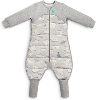 Love To Dream Schlafanzug, extra warm, 3–4 Jahre, grau, 3,5 Tog für Kälte (unter 16 °C), Lange Ärmel, integrierte Steppdecke, maschinenwaschbares Baumwollvlies, für Bewegung mit Anti-Rutsch-Pads