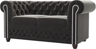 S-Style Möbel Chesterfield-Sofa Chesterfield Lena 2 sitzer aus Samt-Stoff mit Holzfüßen, 2-Sitzer, mit Wellenfederung