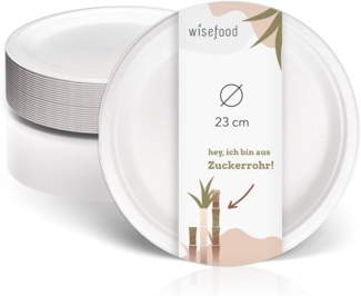 wisefood Einwegteller Zuckerrohr Teller - 23 cm (rund, weiß) Bagasse, (100 St)