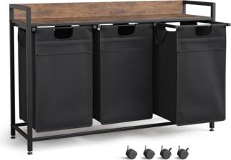 Mondeer Wäschekorb Metallgestell Wäschesammler (3 St, 3x50L), mit 3 abgetrennten Säcken, mit Ablage & austauschbaren Rollen