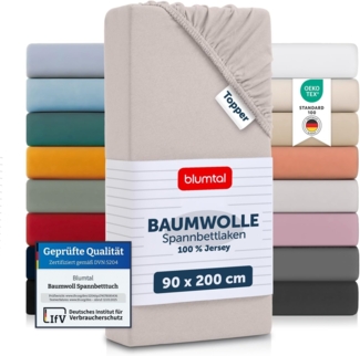 Blumtal® Baumwolle Spannbettlaken für Topper 90x200 cm Basics Jersey - Bettlaken 90x200 cm - Oeko-TEX zertifiziertes Spannbetttuch 90x200 cm - Topper Spannbettlaken 90x200 cm - Elfenbein