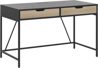 Schreibtisch schwarz / heller Holzfarbton 120x60 cm 2 Schubladen JENA