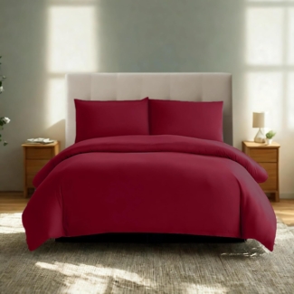 Komfortec Premium Bettwäsche 155x220 mit 1 Kissenbezug 40x80 cm Set aus Gebürstetes Mikrofaser - Rot