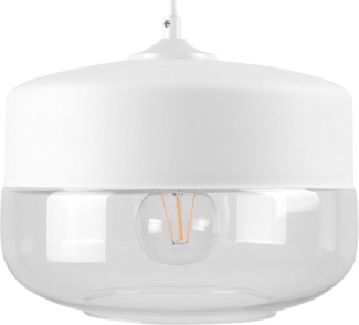 'Murray' Hängeleuchte Weiß Metall und Glas mit Schirm in Trommelform Glühbirnen-Optik für Wohnzimmer Esszimmer Industrie Look